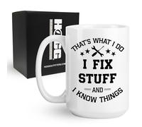 Hogg I Fix Stuff and I Know Things Mug, 15 oz Ceramic Sarcastic Coffee Cup, Mechanic Coffee Mug, Mechanic Gifts, Car Guy Gifts