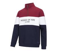Hoggs of Fife Dumfries 1888 Gents 1/4 Zip Sweatshirt - Burgundy/White/Navy 60% cotton, 40% polyester, Quarter length with branded zipper puller