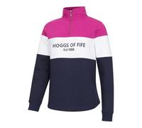 Hoggs of Fife Dumfries 1888 Ladies 1/4 Zip Sweatshirt - Berry/White/Navy 60% cotton, 40% polyester, Quarter length with branded zipper puller