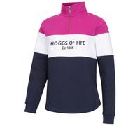 Hoggs of Fife Dumfries 1888 Ladies 1/4 Zip Sweatshirt - Berry/White/Navy 60% cotton, 40% polyester, Quarter length with branded zipper puller