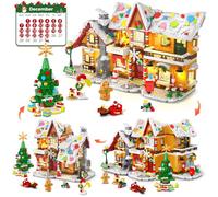 HOGOKIDS 2025 Advent Calendar Gingerbread House 3.6 Mini Building Set with Light, 24 Days Countdown 3 Style Christmas Village Blocks Toy with Xmas Tree, Gift for Adults Kids Boy Girls Ages 10+