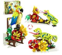 HOGOKIDS 3 in 1 Flowers Frog Parrot Lizard Building Set - Botanical & Animals Figures Building Toy for Home Office Art Decor Display Transforms Model Learning Gift for Adults Kids Boys Girls(672PCS)