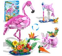 HOGOKIDS 3 in 1 Pink Flamingo Building Set with Flowers, Animal Figure with 3 Building Options - Flamingo, Bunny, or Dolphin, 558PCS Creative Easter Birthday Gift, Learning Toy for Kid Girl Boy Age 6+