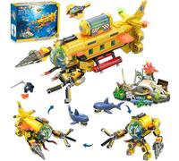 HOGOKIDS 3 Styles City Submarine Building Set with LED Light, Ocean Exploration Yellow Sub Toy with 2 Sharks, Whale Skeleton and Ray Drone, Birthday for Kids Boys Girls 6-12+