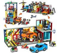 HOGOKIDS City Car Garage Building Set, 1022 PCS 3 in 1 Auto Repair Shop, Gas Station, Car Wash Building Block with 2 Custom Cars Pretend Play Mechanic Toy Birthday Gift for 10+ Kids Boys Teens Girls