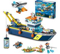 HOGOKIDS City Floatable Boat Building Set with LED Light - Fun Arctic Explorer Ship Building Block Set Ocean Exploration with Helicopter, Sub, Shark Cage Birthday Gift for 6+ Years Old Boys Girls Kids