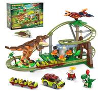 HOGOKIDS Dinosaur Roller Coaster Building Set - 1222PCS Rollercoaster Building Toy with 4 Dinosaurs, Off-road Vehicle, Food Cart, Dinosaur Models Playset Gift for Adults Kids Girls Boys Ages 8-12 Year