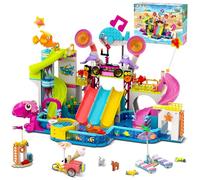 HOGOKIDS Friends Water Park Building Set, 911PCS Summer Fun Party Toy with 5 Water Slides, Creative Swimming Pool Block with Diving Platform & Bike Cart, Pretend Play Gift for Girls Boys Kid Age 8-12+