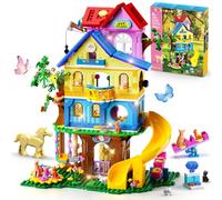 HOGOKIDS Maison Friends de Filles avec Lumière LED, Jeu de Construction 4 Étages avec Toboggan, Balançoire et Écurie, Jouet de Construction pour Jeu de Rôle, Cadeau pour Filles et Garçons dès 6 Ans