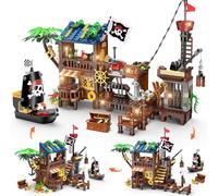HOGOKIDS Pirate Harbor Building Set with LED, 3 Display Modes - Pirate Ship & Harbor Construction Toy, Creative STEM Building Kit, Easter & Birthday Gift for Boys Ages 6-12