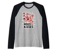 Hogs and Kisses Cute Cartoon Pig Raglan Baseball Tee