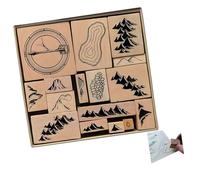 hogtnd 16Pcs Retro Landscape Themed Stamp Wooden Stamper for Card Making Travel Journal Notebook Scrapbooking Embellishment Fantasy Map Stamps