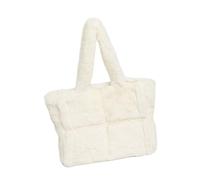 hogtnd Contemporary Plush Handbag with Spacious Inner Bag with Carry Handle Top Winter Quilted for Work and Leisure Activities Fashionable Shoulder Bag, White