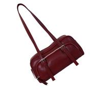 hogtnd Faux Leather Bowling Shoulder Bag with Front | Top Zipper Handbag for Daily Commute Easy Access
