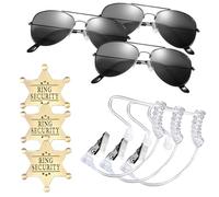 hogtnd Secret Security Guard Costume Accessories for Men Secret Agent Cosplay Costume with Eyeglasses Earpiece and Badge Pin Black Eyeglasses for