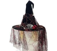 hogtnd Witch Costume Cap, Spiderweb Veil Detailing, Red, D