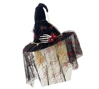 hogtnd Witch Costume Cap, Spiderweb Veil Detailing, Skull