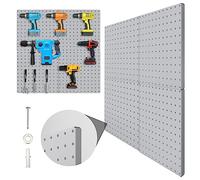 Hogurity Peg Board, 4 Pack Metal Pegboard Panels Grey Pegboards Wall Organizer with Bent Frame Large Heavy Duty Peg Board for Walls Home, Garage Tool Storage, Office Organization, Craft Room, Kitchen