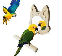 Hogvinnatil Bird Mirror with Bass, Mirror Bass for Birds, Wooden Parrots Toy for Boredom Swing Stand Play Toy for Small Parrot Breeding Macaw African Grey Shotiel Cockatiel