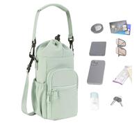 Hogvinnatil Bottle Holder with Carry Strap, Outdoor Water Bottle Carrier with Additional Pockets, Large Volume Waterproof Organiser Bag, Adjustable Strap, Outdoor Accessories for Sports, Green, see