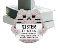Hogvinnatil Crochet Cat Already Made, Positive Cat Crochet - Handmade Knitted Cat with Message for Positive Memories - Funny Crochet Animals Kitty, Easter Basket Stuffers for Colleagues