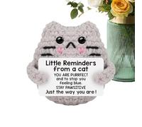 Hogvinnatil Inspirational Crochet Cat, Crochet Cat Already Made, Handmade Knitted Cat with Message for Positive Memories, Funny Crochet Animals Kitty, Easter Basket Stuffers for Colleagues