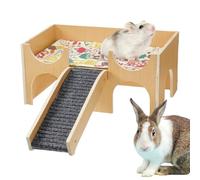 Hogvinnatil Wooden Hamster Caves, House - 2 Tier Animal with Stairs for Hamsters, Hedgehogs, Guinea Pigs & Rabbits as Activity and Play House