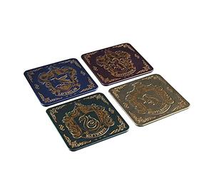 Hogwarts Crest Coasters, Harry Potter Metal Drink Coasters with Cork Backs, Set of Four