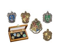 Hogwarts House Pins by The Noble Collection - Set of 5 Metal, Hand-Enamelled House Pin Badges Supplied in a Wooden Display Case - Officially Licensed Harry Potter Movie Collectable