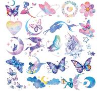 Hohamn 12 Sheets Glitter Temporary Tattoos for Girls Women Butterfly Moon Flowers Mermaid Birthday Party Gifts Decoration