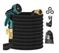 HOHAOO, 100FT 10 Modes Spray Gun and Solid Brass Connectors, Flexible Pipe, Expandable Garden Hose, Black 30m