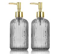 HOHAOO Versatile Glass Soap Dispenser Bottle with Pump, 14 Oz Dripless Pump Bottle, Refillable Liquid Hand Jar Dispenser for Bathroom, Countertop, Kitchen, Laundry Room(Grey, 2 Pack)