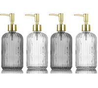 HOHAOO Versatile Glass Soap Dispenser Bottle with Pump, 14 Oz Dripless Pump Bottle, Refillable Liquid Hand Jar Dispenser for Bathroom, Countertop, Kitchen, Laundry Room(2 Pack Grey, 2 Pack Clear)