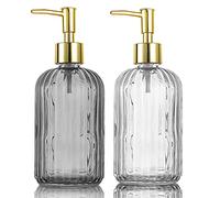 HOHAOO Versatile Glass Soap Dispenser Bottle with Pump, 14 Oz Dripless Pump Bottle, Refillable Liquid Hand Jar Dispenser for Bathroom, Countertop, Kitchen, Laundry Room(1 Pack Grey, 1 Pack Clear)