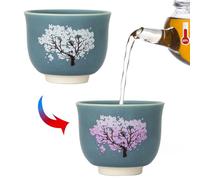 HOHCNA Heat Changing Sensitive Cherry Blossoms Tea Cups, Japanese Style Color Changing Coffee Mugs, Unique Magic Coffee Tea Cup for Gift Valentines 4.4 oz/130ml (Blue)
