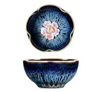 HOHCNA Tenmokus Tea Cup with Peony Flower, Jianzhan Ceramic Tea Cup, 3 oz Chinese Small Kungfu Tea Bowl for Tea Ceremony, Collection and Gifts (Petal)