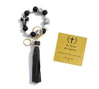 Hoheng Boho Beaded Wallet Tassel Keychain Wristlet Cross Christian Faith Gifts Be Brave Be Fearless Jewelry Gift Women, A3:white, Large