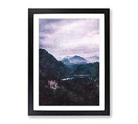 Hohenschwangau Castle Painting Modern Framed Print | A3 Black Framed Wall Art | Ready to Hang | Modern Cityscape Picture | Living Room Bedroom Lounge Office
