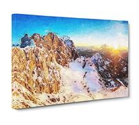Hoher Dachstein Mountain In Austria Canvas Print | Gallery Wrapped 30mm Frame Wall Art | 24x16 inches | Ready to Hang | Modern Landscape Picture | Living Room Bedroom Lounge Office