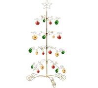 HOHIYA 3 Ft Wrought Iron Ornament Display Stand 56-Hook Metal Christmas Tree Alternative for Ornaments Glass Baubles Halloween Year-Round Displays Rack for Tabletop Taiwan Made Gold