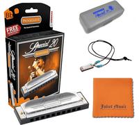 Hohner Harmonica Special 20 Key Bb Progressive Series 560PBXBb 10 Holes, Bundle with Hard Case, Mini Harmonica Necklace Juliet Music Polishing Cloth