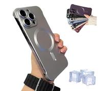 Hohny Frameless Magnetic Adsorption Bare Phone Sensation Case, Metallic Paint Frameless Magnetic Phone Case For Iphone 15 14 13 12 Pro Max Plus (For iPhone12Promax,Silver)