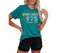 Hohololo 50th Birthday T-Shirt Women Vintage 1975 Graphic Fifty Shirt Casual Gift Blouse Top