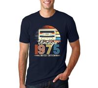 hohololo 50th Birthday T-Shirts Men Vintage 1975 Shirt Graphic Fifty Birthday shirs Casual Birthday Gifts Blouse Tops... (Blue1,L)