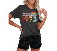 hohololo 50th Birthday T-Shirts Women Vintage 1975 Shirt Graphic Fifty Birthday shirs Casual Birthday Gifts Blouse Tops... (grey2,L)