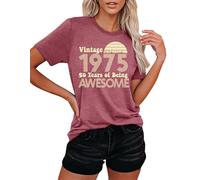 hohololo 50th Birthday T-Shirts Women Vintage 1975 Shirt Graphic Fifty Birthday shirs Casual Birthday Gifts Blouse Tops (Pink1,S)