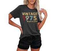 Hohololo 50th Birthday T-Shirts Women Vintage 1975 Shirt Graphic Fifty Casual Gifts Blouse Tops