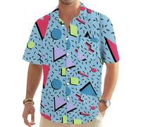 hohololo 80s Vintage Shirt for Men 70s Disco Shirt Party Costume Men's Retro Classic Hawaii Shirt（Multicoloured-C,XXL