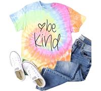 hohololo Bee Kind T-Shirt Tie Dye Shirt Women Funny Inspirational Tshirts (Multicolor-b,XL)