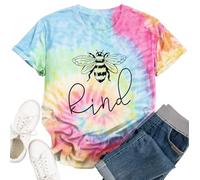 hohololo Bee Kind T-Shirt Tie Dye Shirt Women Funny Inspirational Tshirts (Multicolor-d,L)